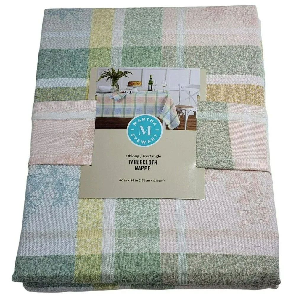 Martha Stewart Jacquard  Flowers and Plaids Pastel Color Tablecloth 60x84 Oblong